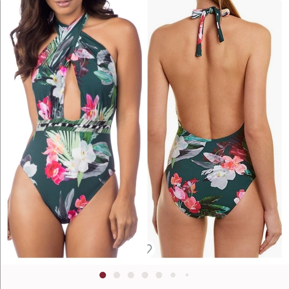 NWT LA BLANCA One-piece Halter Wrap swimsuit Size 10